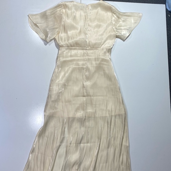 Moon River Cream Natural Bustier Satin V-Neck Front Slit Woman’s Midi Dress S - Picture 9 of 16